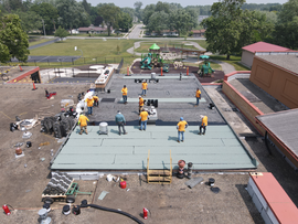 Drone install photos of the Mary Raber Elementary School in Columbia City, Indiana. Sept 2023 StressPly Legacy DRONE