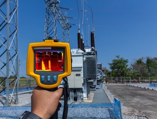 Thermoscan(thermal image camera), Industrial equipment used for checking the internal temperature of the machine for preventive maintenance, This is checking The Transformer.