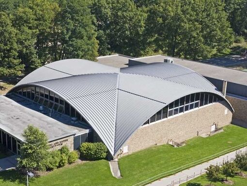 Drone photos of standing seam and curved metal panels
