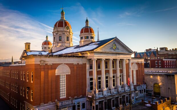 Evening light on the York County Courthouse, in downtown York, Pennsylvania.