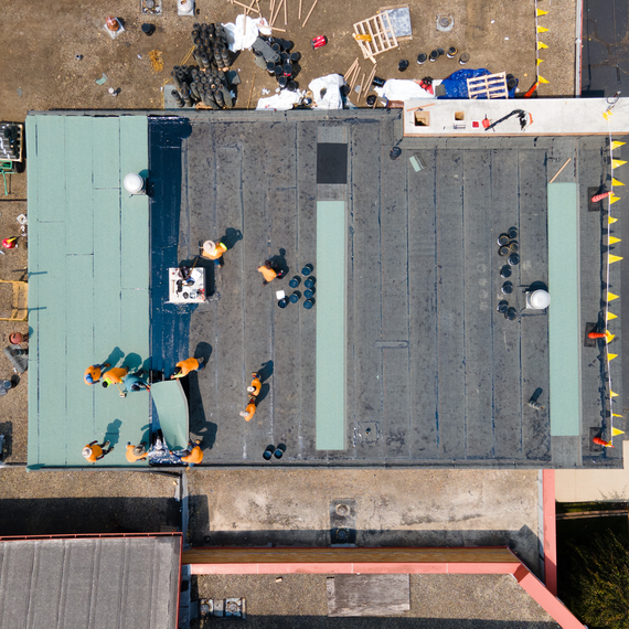 Drone Photos of the Mary Raber Elementary school in Columbia, IN During StressPly Legacy Installation